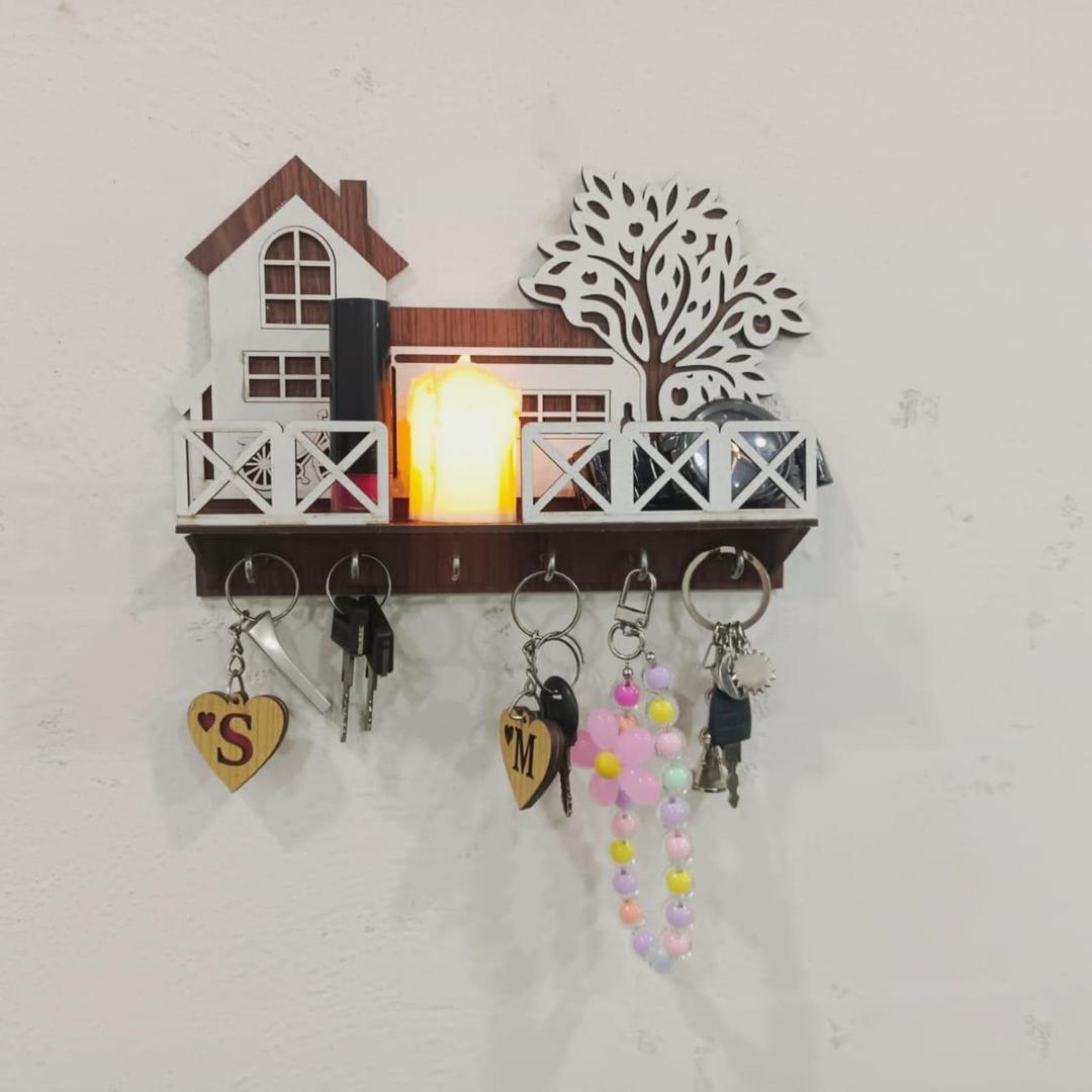 Elegant Wooden Tree & House Key Holder – Wall Mounted Key & Organizer