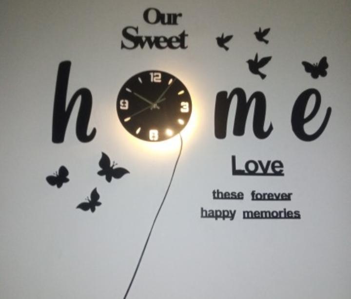 3D Glowing “Our Sweet Home” Wall Clock – Modern Home Decor