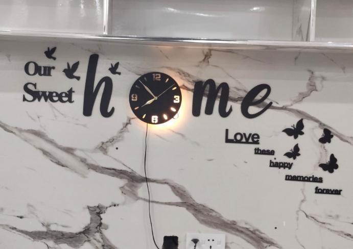 3D Glowing “Our Sweet Home” Wall Clock – Modern Home Decor