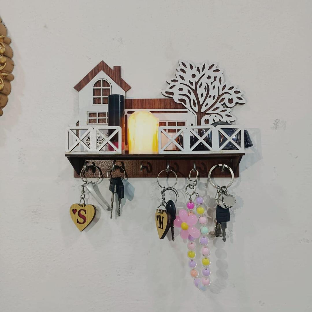 Elegant Wooden Tree & House Key Holder – Wall Mounted Key & Organizer