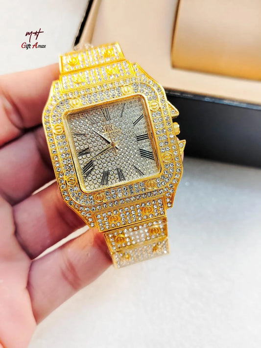 Luxury Rhinestone Gold Watch for Women & Men