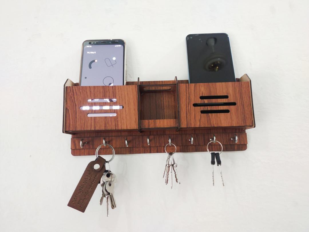 Wooden Mobile & Key Holder Organizer