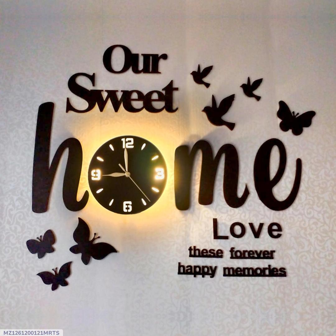 3D Glowing “Our Sweet Home” Wall Clock – Modern Home Decor