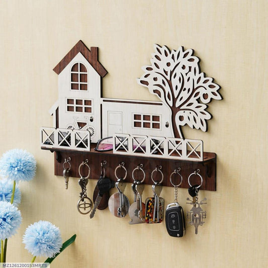 Elegant Wooden Tree & House Key Holder – Wall Mounted Key & Organizer