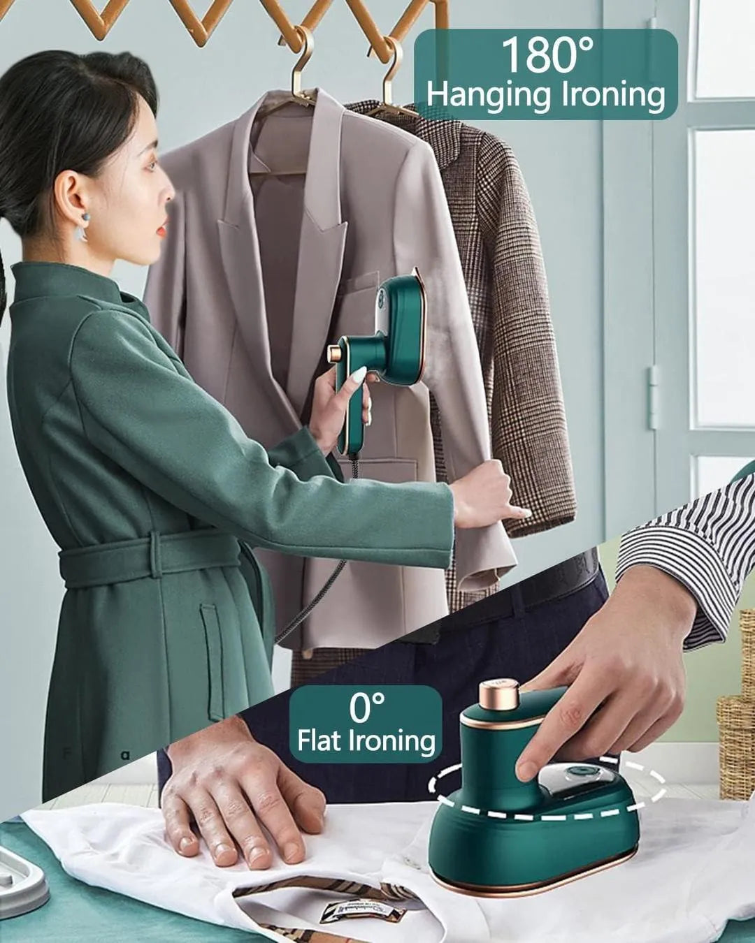 Portable Green Steam Iron – Fast Heating Mini Garment Steamer for Quick Wrinkle Removal