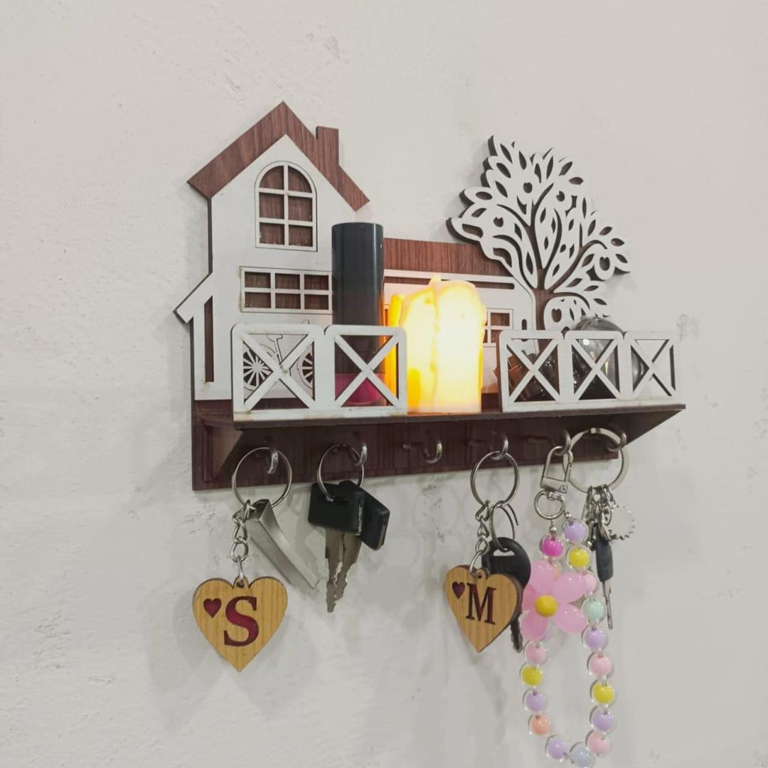 Elegant Wooden Tree & House Key Holder – Wall Mounted Key & Organizer