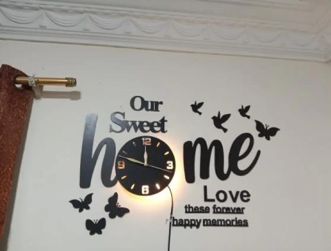 3D Glowing “Our Sweet Home” Wall Clock – Modern Home Decor