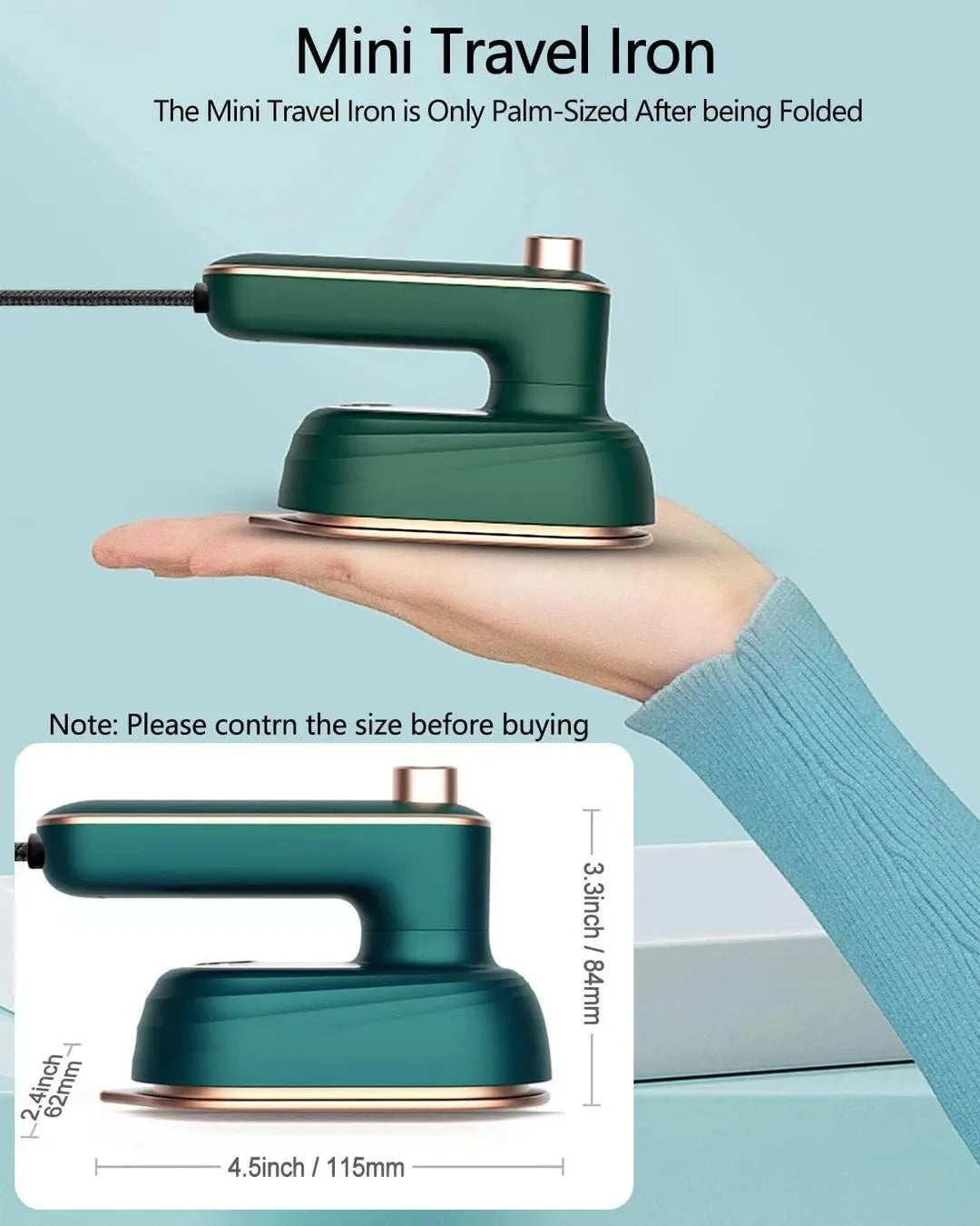 Portable Green Steam Iron – Fast Heating Mini Garment Steamer for Quick Wrinkle Removal