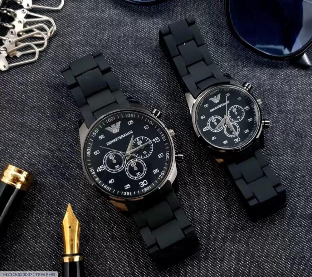 Unisex Chronograph Watch Set – Premium Stainless Steel Black Strap