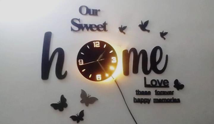 3D Glowing “Our Sweet Home” Wall Clock – Modern Home Decor